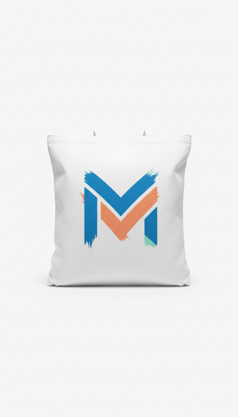 Graphic cotton tote bag with modern blue logo